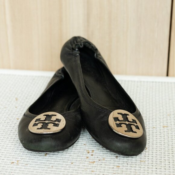 Tory Burch | Black Leather Ballet Flats - Picture 1 of 2